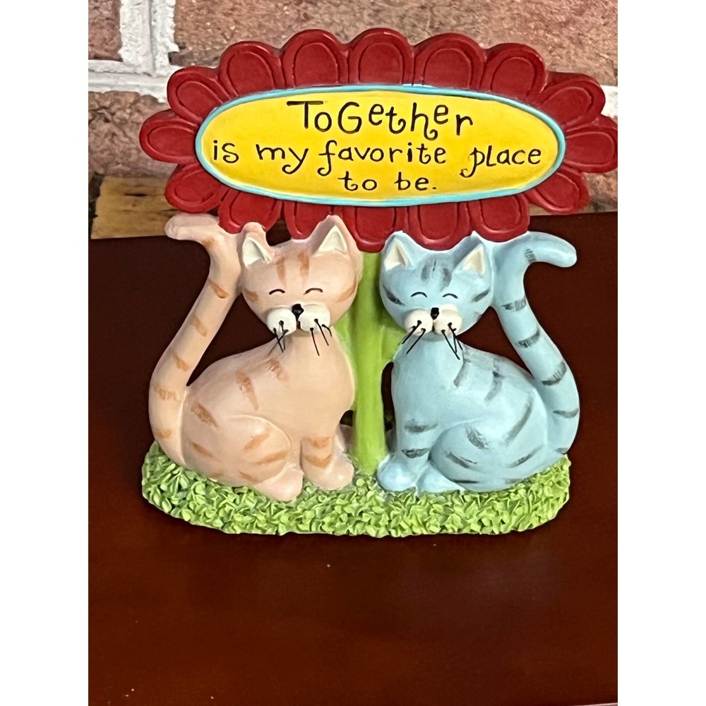 Blossom Bucket Cat Figurine "Together is my favorite place to be" Orange Grey